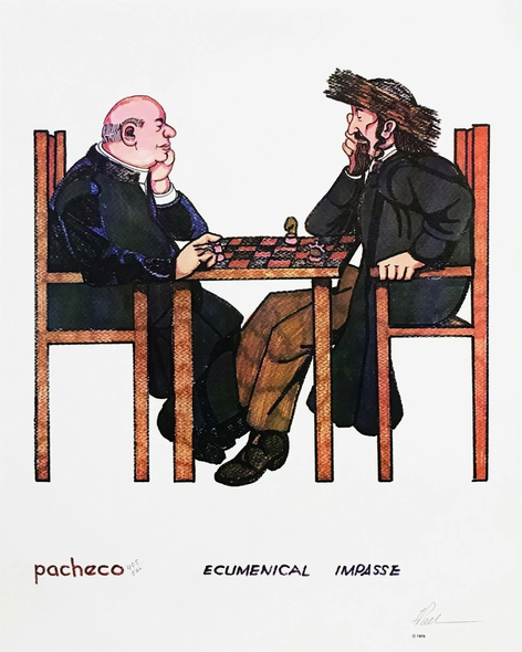 Ferdie Pacheco Artist Hand Signed Limited Edition Print: "ECUMENICAL IMPASSE"