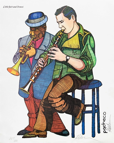 Ferdie Pacheco Artist Hand Signed Limited Edition Print: "LITTLE JAZZ AND FRENESI" Ferdie Pacheco Artist Hand Signed Limited Edition Print: "LITTLE JAZZ AND FRENESI"