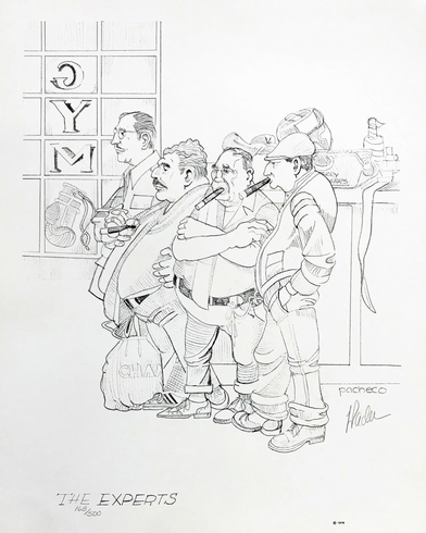 Ferdie Pacheco Artist Hand Signed Limited Edition Print: "THE EXPERTS" Ferdie Pacheco Artist Hand Signed Limited Edition Print: "THE EXPERTS"
