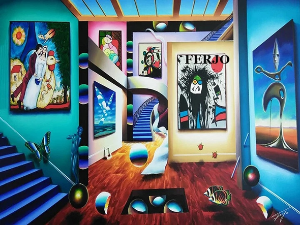 Ferjo  Artist Signed Limited Edition Canvas Giclee: "BLUE GALLERY"