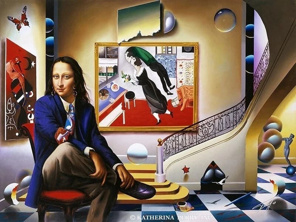 Ferjo Artist Signed Limited Edition Canvas Giclee: "MONA WITH CHAGALL"