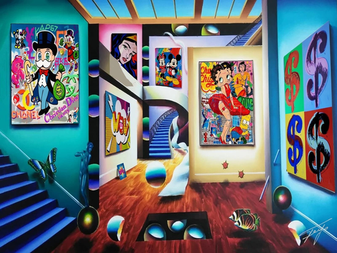 Ferjo Artist Signed Limited Edition Canvas Giclee: "MONEY RUNS THE WORLD" Ferjo Artist Signed Limited Edition Canvas Giclee: "MONEY RUNS THE WORLD"