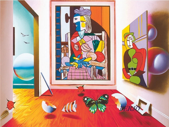 Ferjo Artist Signed Limited Edition Canvas Giclee: "ROOM WITH PICASSO"