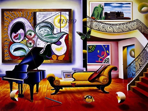 Ferjo  Artist Signed Limited Edition Canvas Giclee: "THE PIANO ROOM"