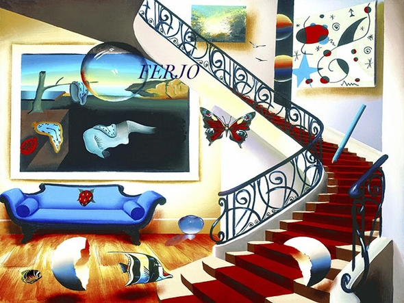 Ferjo Artist Signed Limited Edition Canvas Giclee: "TIMELESS STAIRWAY"