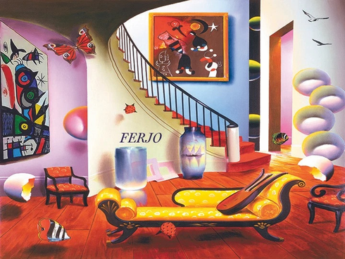 Ferjo Artist Signed Limited Edition Canvas Giclee: "YELLOW COUCH II" Ferjo Artist Signed Limited Edition Canvas Giclee: "YELLOW COUCH II"