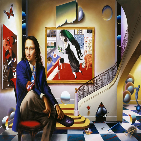Ferjo Hand Signed Giclée Print: "MONA WITH CHAGALL" Ferjo Hand Signed Giclée Print: "MONA WITH CHAGALL"