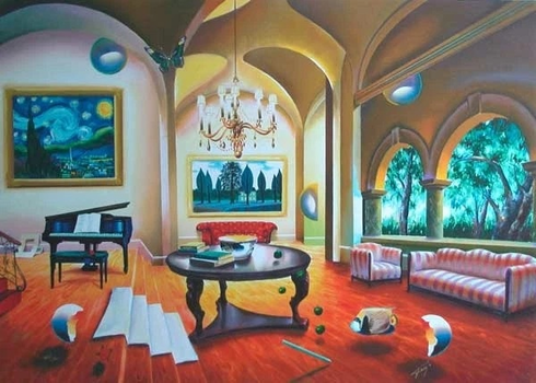 Ferjo Hand Signed Limited Edition Canvas Giclee: "MUSICAL ROOM" Ferjo Hand Signed Limited Edition Canvas Giclee: "MUSICAL ROOM"