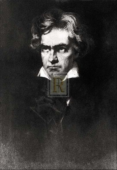 Fr Hendrich Rumpf Artist Hand Colored Copper Plate Printed Atelier Print:"Beethoven"