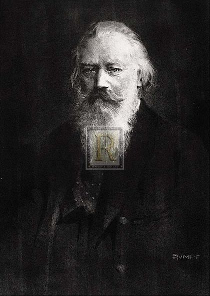 Fr Hendrich Rumpf Artist Hand Colored Copper Plate Printed Atelier Print:"Brahms"