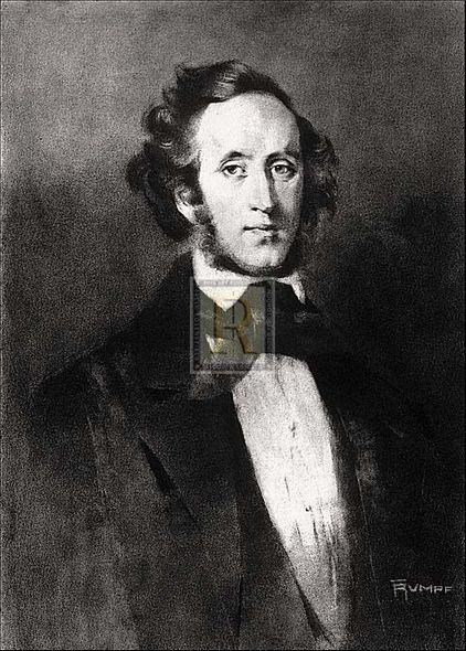 Fr Hendrich Rumpf Artist Hand Colored Copper Plate Printed Atelier Print:"Mendelssohn"