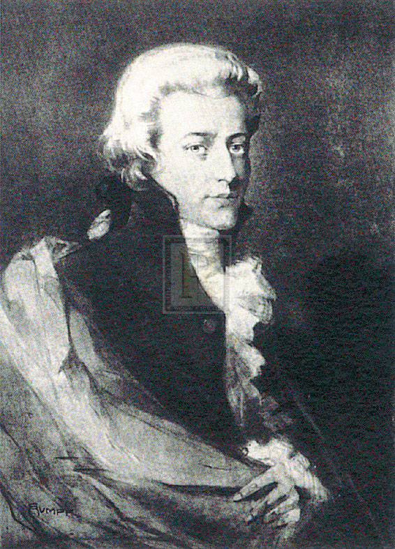 Fr Hendrich Rumpf Artist Hand Colored Copper Plate Printed Atelier Print:"Mozart (a)"