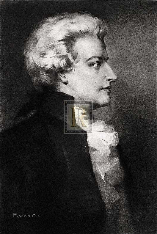 Fr Hendrich Rumpf Artist Hand Colored Copper Plate Printed Atelier Print:"Mozart (b)"