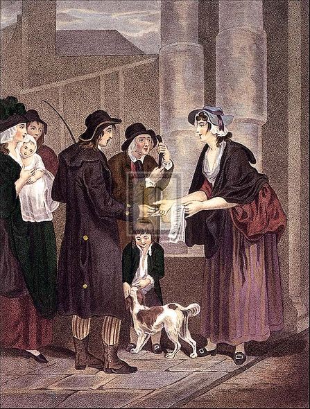 Francis Wheatley Artist Hand Colored Copper Plate Printed Atelier Print:"A New Love Song, Only Ha'penny a Piece"