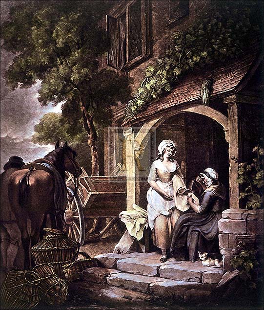 Francis Wheatley Artist Hand Colored Copper Plate Printed Atelier Print:"Returned from Market"