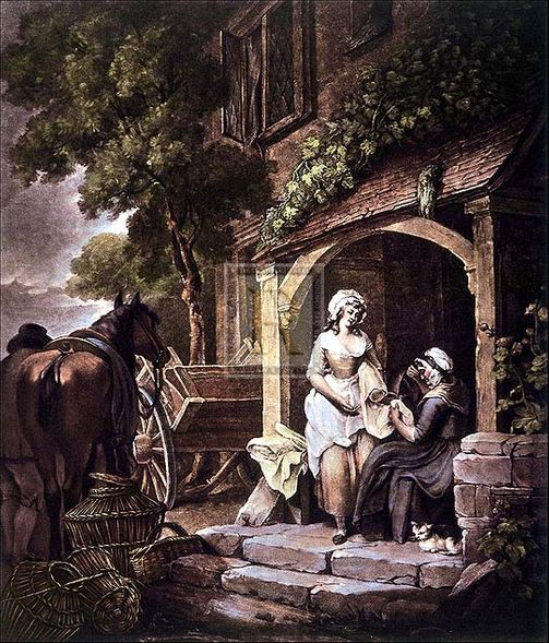 Francis Wheatley Artist Hand Colored Copper Plate Printed Atelier Print:"Returned from Market"