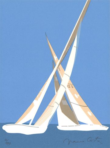 Franco Costa Rare Vintage Artist Signed Serigraph: "America's Cup" Franco Costa Rare Vintage Artist Signed Serigraph: "America's Cup"