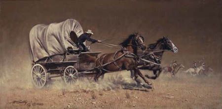 FRANK MCCARTHY 24X11 Secondary Market Art: "RACE WITH HOSTILES"