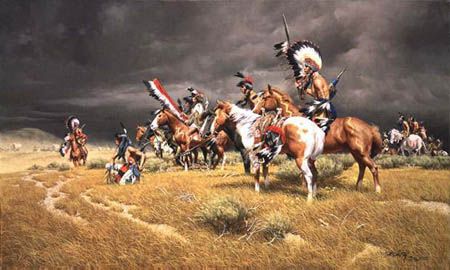 FRANK MCCARTHY 30X18 Secondary Market Art: "WATCHING THE WAGONS"