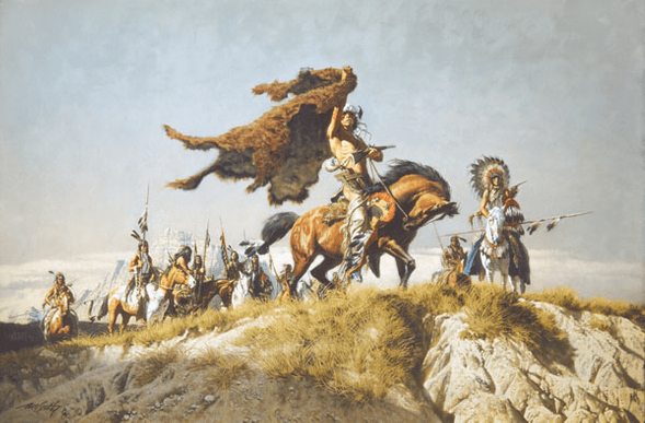 Frank McCarthy Hand Numbered Limited Edition Canvas Giclee:"Buffalo Robe Signal"