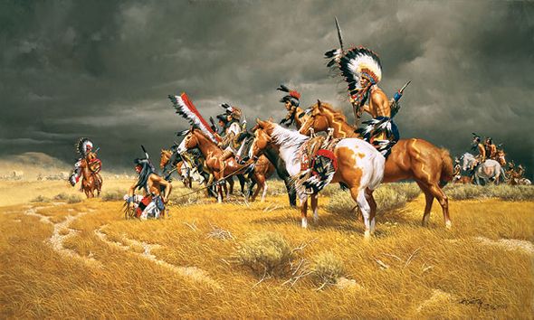 Frank McCarthy Lmited Edition Artist Proof Canvas Giclee:"Watching the Wagons"