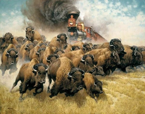 Frank McCarthy Signed and Numbered Limited Edition Lithograph: "The Coming of the Iron Horse" Frank McCarthy Signed and Numbered Limited Edition Lithograph: "The Coming of the Iron Horse"
