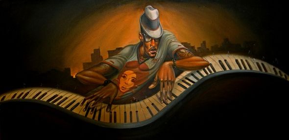 Frank Morrison Hand Signed and Numbered Limited Edition Canvas Giclee:"Grand Master Jazz"