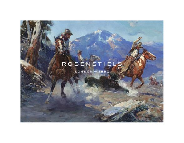 Frank Tenney Johnson Hand Numbered Limited Edition Print on Paper :"Cowboys Roping a Bear"