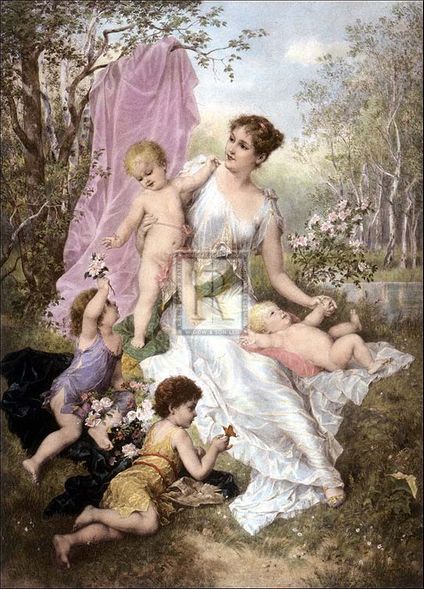 Franz Lefler Artist Hand Colored Copper Plate Printed Atelier Print:"Maternal Bliss"