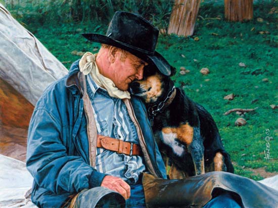 Fred Fields Handsigned and Numbered Limited Edition Giclee on Canvas: "A Dog and His Cowboy"
