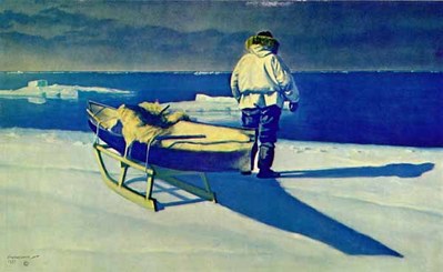 FRED MACHETANZ 17X28 Secondary Market Art: "DECISION ICE FIELD"