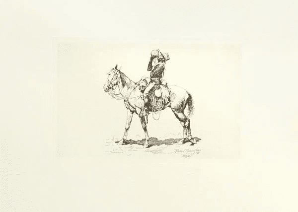 Frederic Remington (1861-1909) Etching: "A Pull at the Canteen"