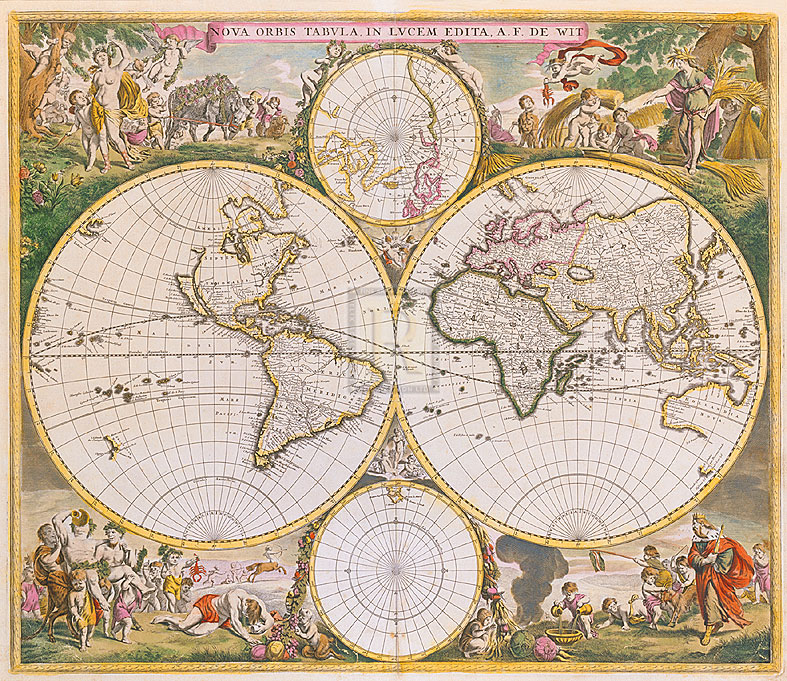 Frederik De Wit Hand Numbered Limited Edition Print on Paper :"Nova Orbis Tabula in Lucem Edita, c1670"