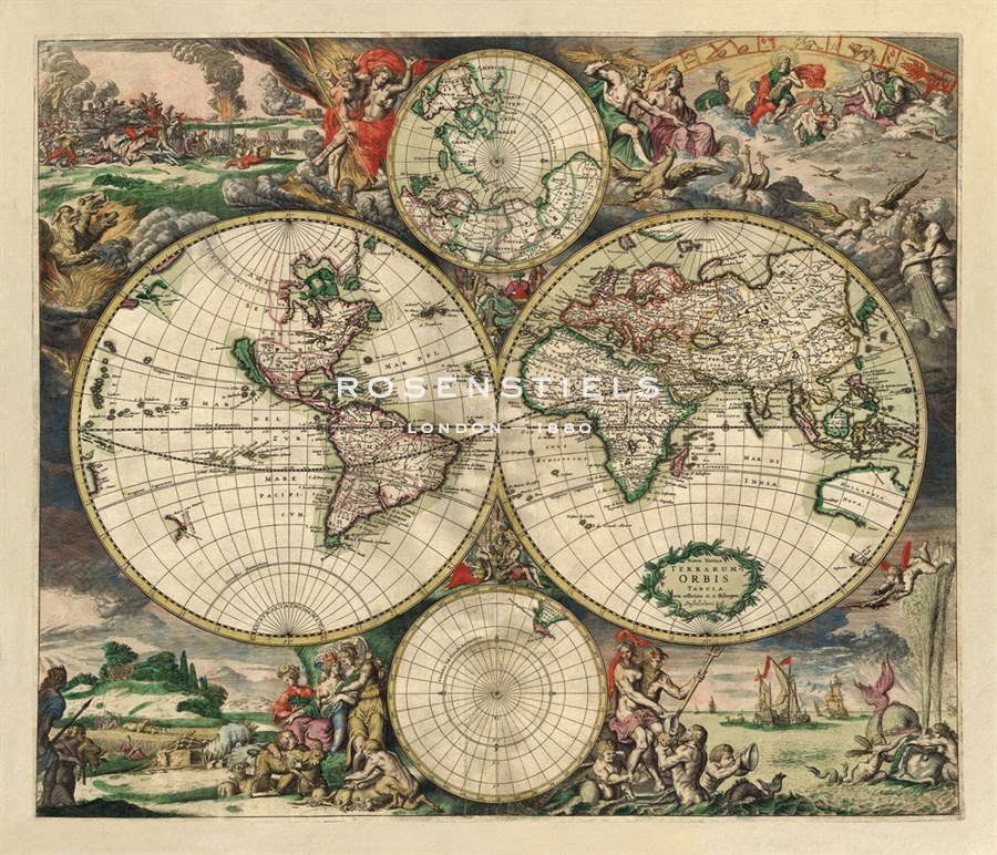 Frederik De Wit Hand Numbered Limited Edition Print on Paper :"Nova Totius Terrarum Orbis Tabula, 1668"