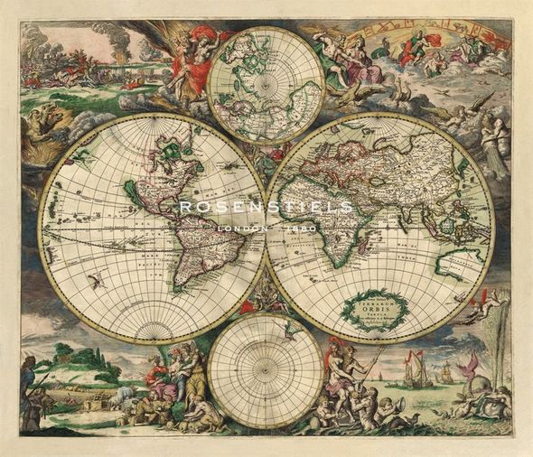 Frederik De Wit Hand Numbered Limited Edition Print on Paper :"Nova Totius Terrarum Orbis Tabula, 1668"