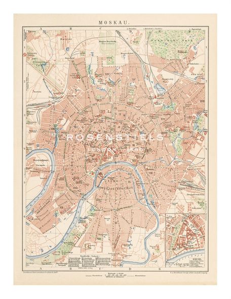 Friedrich Arnold Brockhaus Hand Numbered Limited Edition Print on Paper :"Moskau' - A Map Of Moscow, 1892"