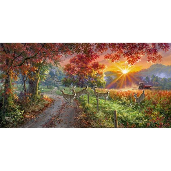 Abraham Hunter Artist Hand Signed Limited Edition Embellished Canvas Giclee:"Country Lane Whitetails"