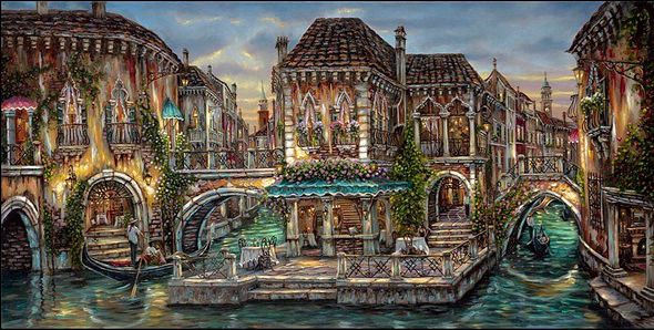 Robert Finale Artist Signed Hand-Embellished Limited Edition Canvas Giclee:"An Evening of Romance"