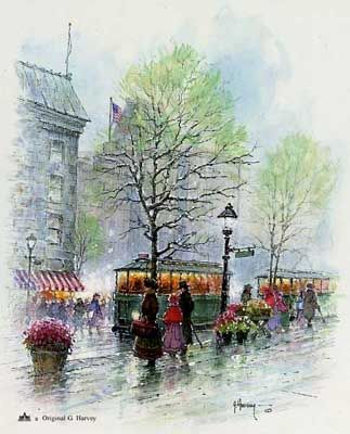 G HARVEY 12X9 Secondary Market Art: "TROLLEYS BROADWAY SRDX"