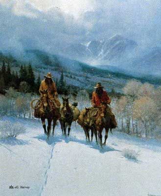 G HARVEY 14X12  Secondary Market Art: "LINE CAMP BUDDIES"