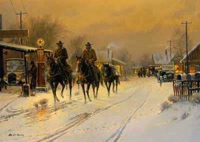 G HARVEY 16X27  Secondary Market Art: "ONLY WORKING HORSEBACK"