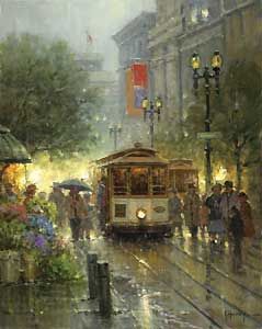 G HARVEY 20X16 Secondary Market Art: "CABLE CARS POWELL GCNV"