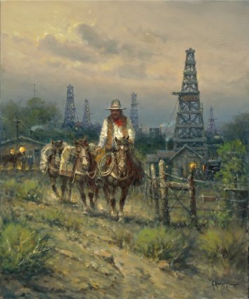 G HARVEY 20X24 Secondary Market Art: "OIL FIELD COWHA APGCNV"