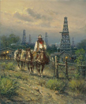 G HARVEY 20X24 Secondary Market Art: "OIL FIELD COWHA APGCNV"