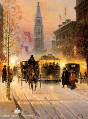 G HARVEY 24X18 Secondary Market Art: "SHOPPERS & TROLLEYS AP"
