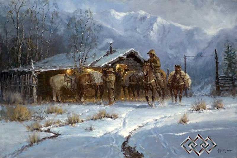 G HARVEY 24X36 Secondary Market Art: "LINE SHACK COWH APGCNV"