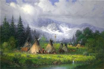 G HARVEY 24X36 Secondary Market Art: "PEACEFUL ENCAMPME GCNV"