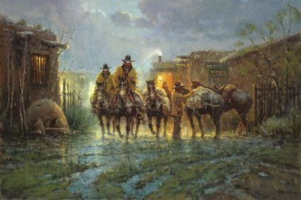 G HARVEY 24X36 Secondary Market Art: "WITH BEDROLL&BEAN GCNV"