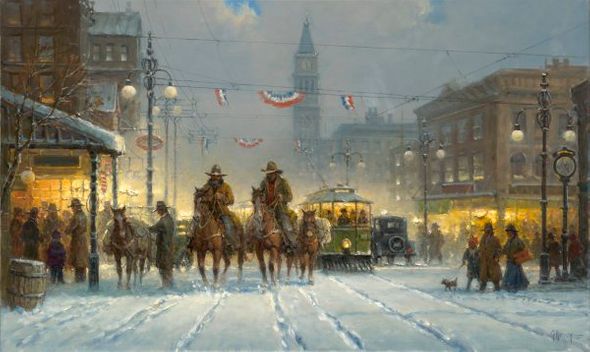 G HARVEY 24X40 Secondary Market Art: "SNOWY TRACKS APGCNV"