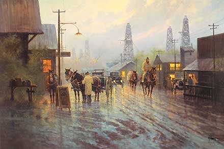 G HARVEY 27X18 Secondary Market Art: "LEAVING OIL PATCH"